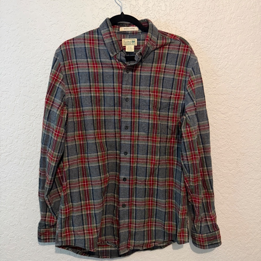 L.L. Bean Slightly Fitted Flannel Shirt Size M Regular Plaid Gorpcore Cabin